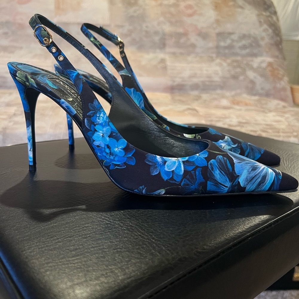 Dolce & Gabbana Floral Blue Stiletto Heels
